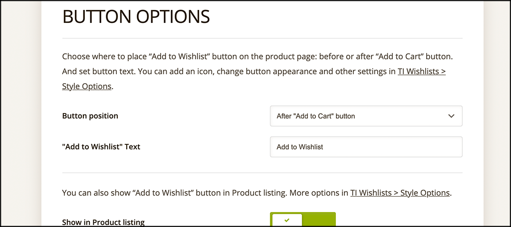 Configurar opciones de botones para la lista de deseos de TI WooCommerce