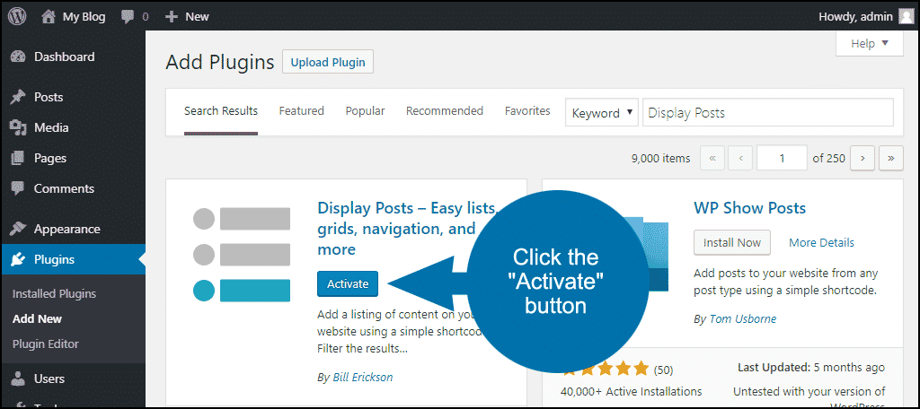 haga clic para activar el complemento de publicaciones de visualización de WordPress