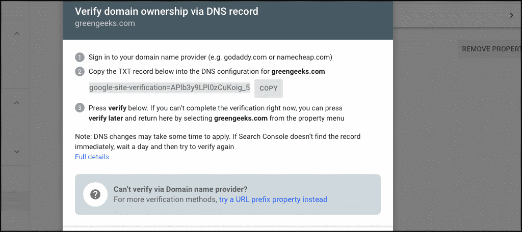 Verificar el código de propiedad del dominio