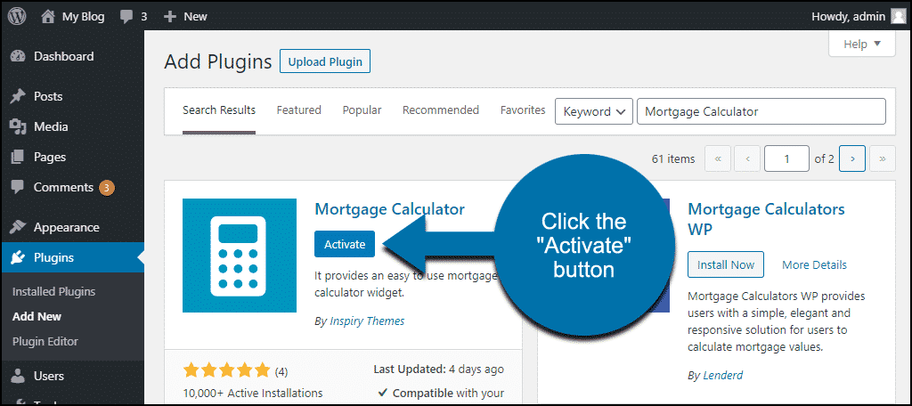 haga clic para activar el complemento Calculadora de hipotecas de WordPress