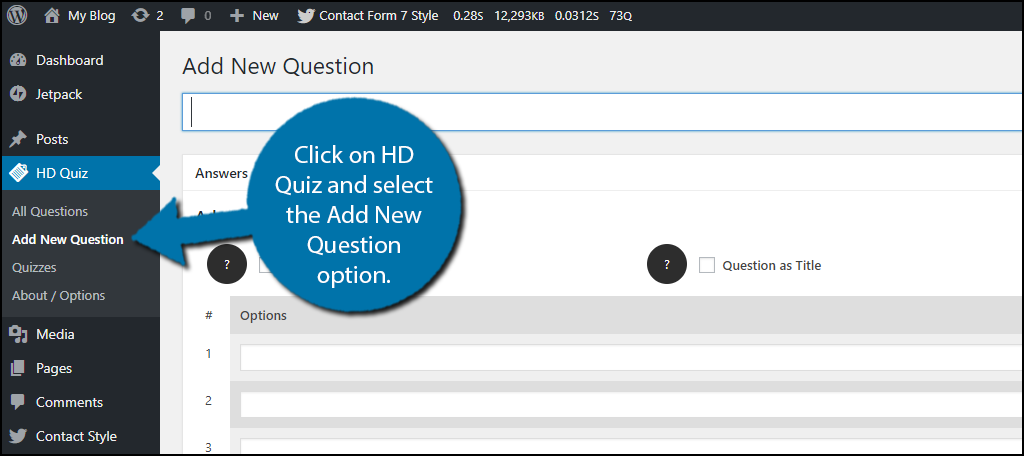 Haga clic en HD Quiz y seleccione la opción Agregar nueva pregunta.