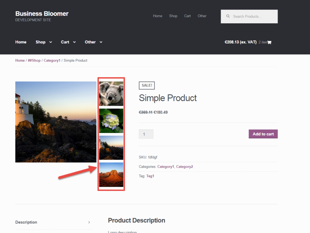 WooCommerce: muestra miniaturas de productos individuales junto a la imagen principal